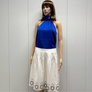 SALE $218 SILK EMBROIDERED KNEE LENGTH SKIRT